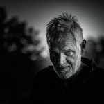 grayscale photography of man